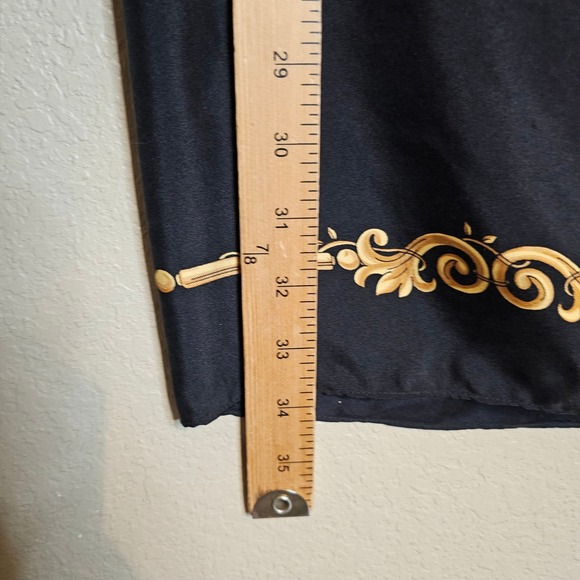 Emanuel Ungaro Vintage 100% Silk Baroque Scarf Print Maxi Skirt Black Gold 4 - Picture 9 of 12
